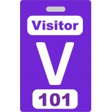 Custom Printed Numbered Purple PVC Visitor Badges + Strap Clips - 10 pack